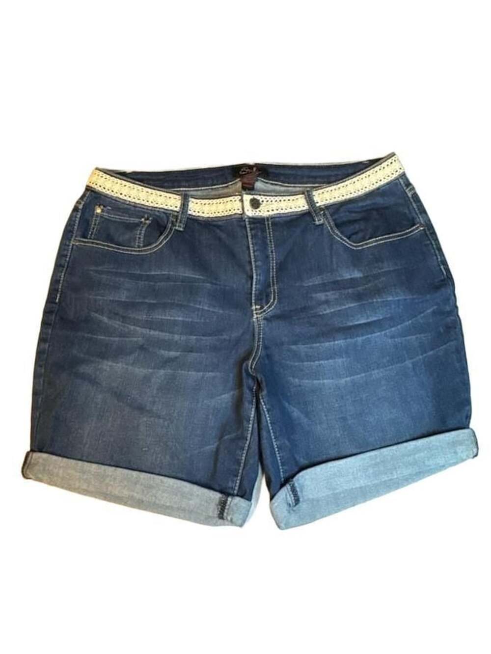 Earl Jean Plus Size 18W Denim Cuffed Shorts with Lace Trim
